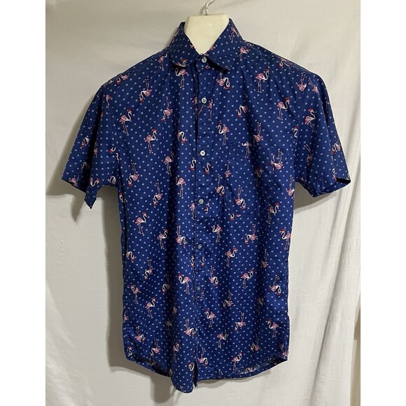 Drill Clothing Button Down all over Print Ugly Christmas Santa Flamingo U - Picture 1 of 6